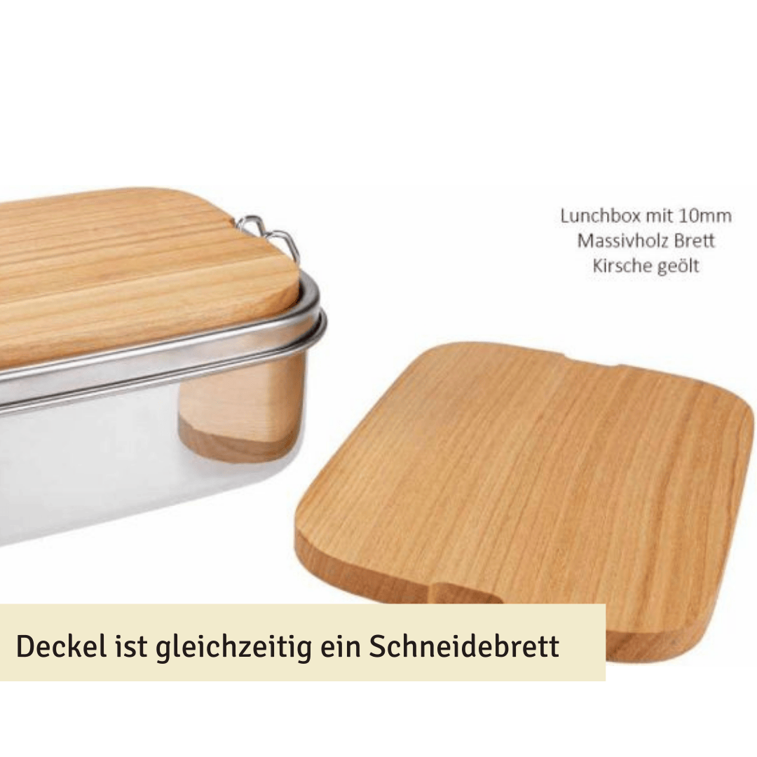 Lunchbox aus Edelstahl mit Holzdeckel – Bild 2