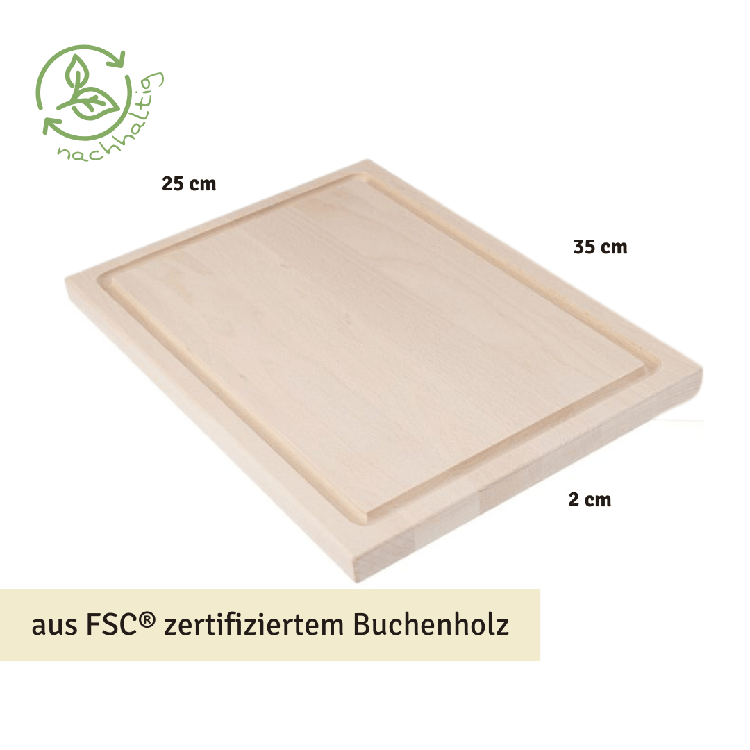 Schneidebrett 35x25x2 cm mit Saftrille aus Buche FSC® – Bild 3