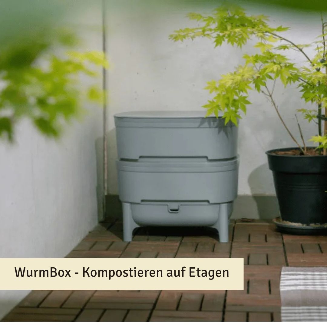 Wurmbox aus Kunststoff am Balkon