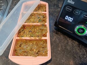 Wurm-Eis für heisse Tage Mit dem Mixer kleingehackte Rustabfälle für deine Kompostwürmer sind in einer Silikonform bereit zum einfrieren.